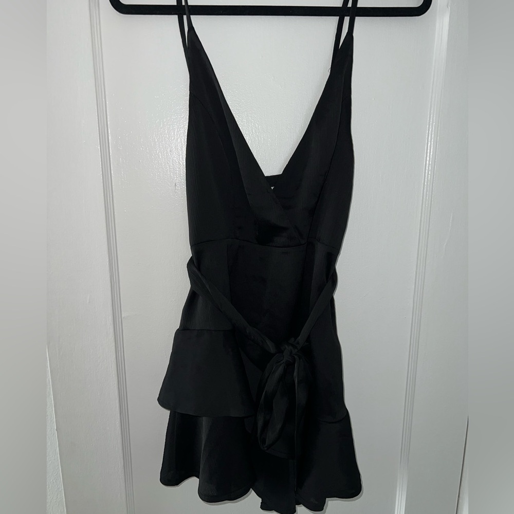Plunge Satin Ruffle Romper
